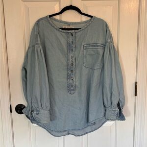 We The Free Light Blue Denim Button-Up Shirt